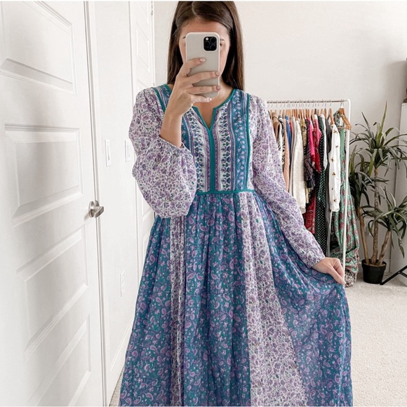 Ne Quittez Pas Floral Peasant Dress Purple Teal - Picture 1 of 12